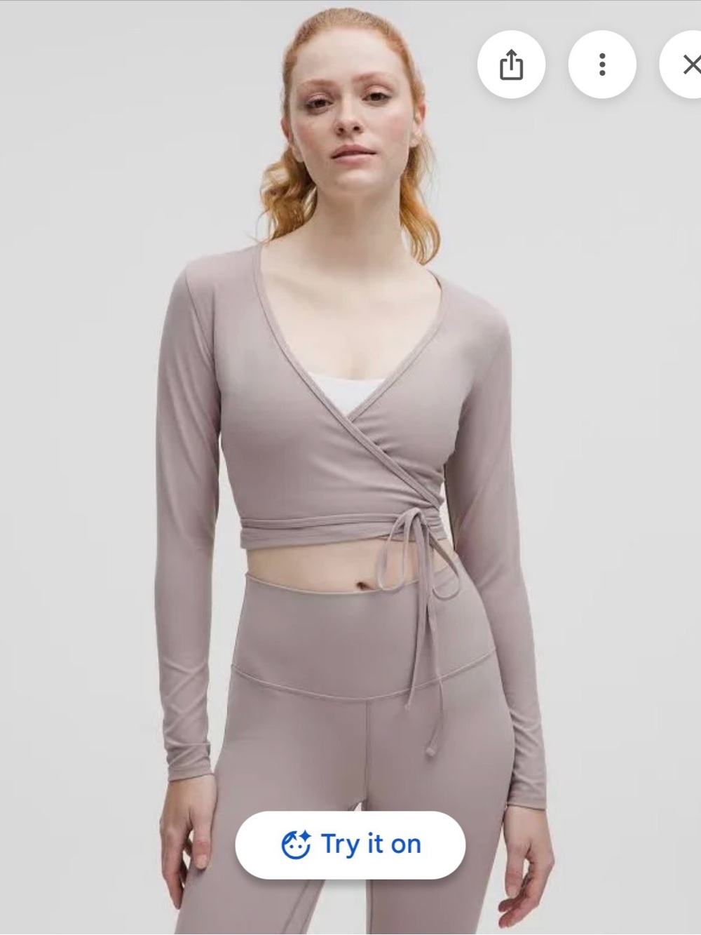 Lululemon Nulu mauve gray cropped wrap top